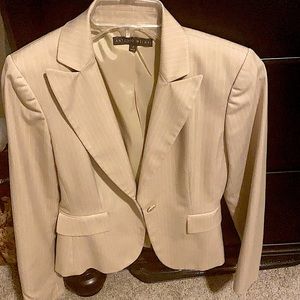 Beige pinstriped blazer jacket